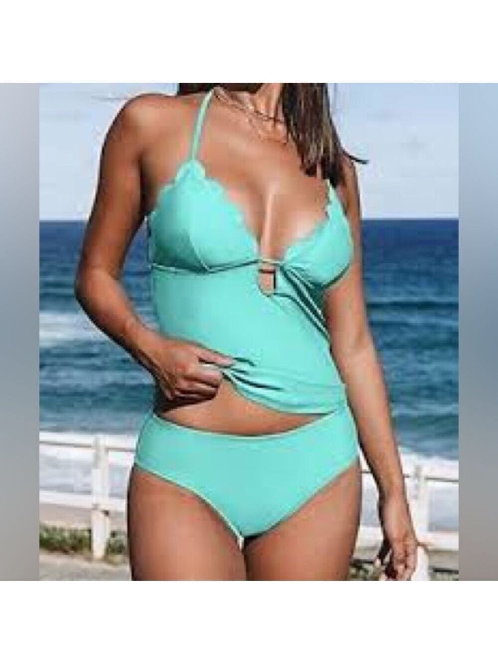 Cupshe Tankini Green Halter Top Two Pc Swimsuit Sz Small